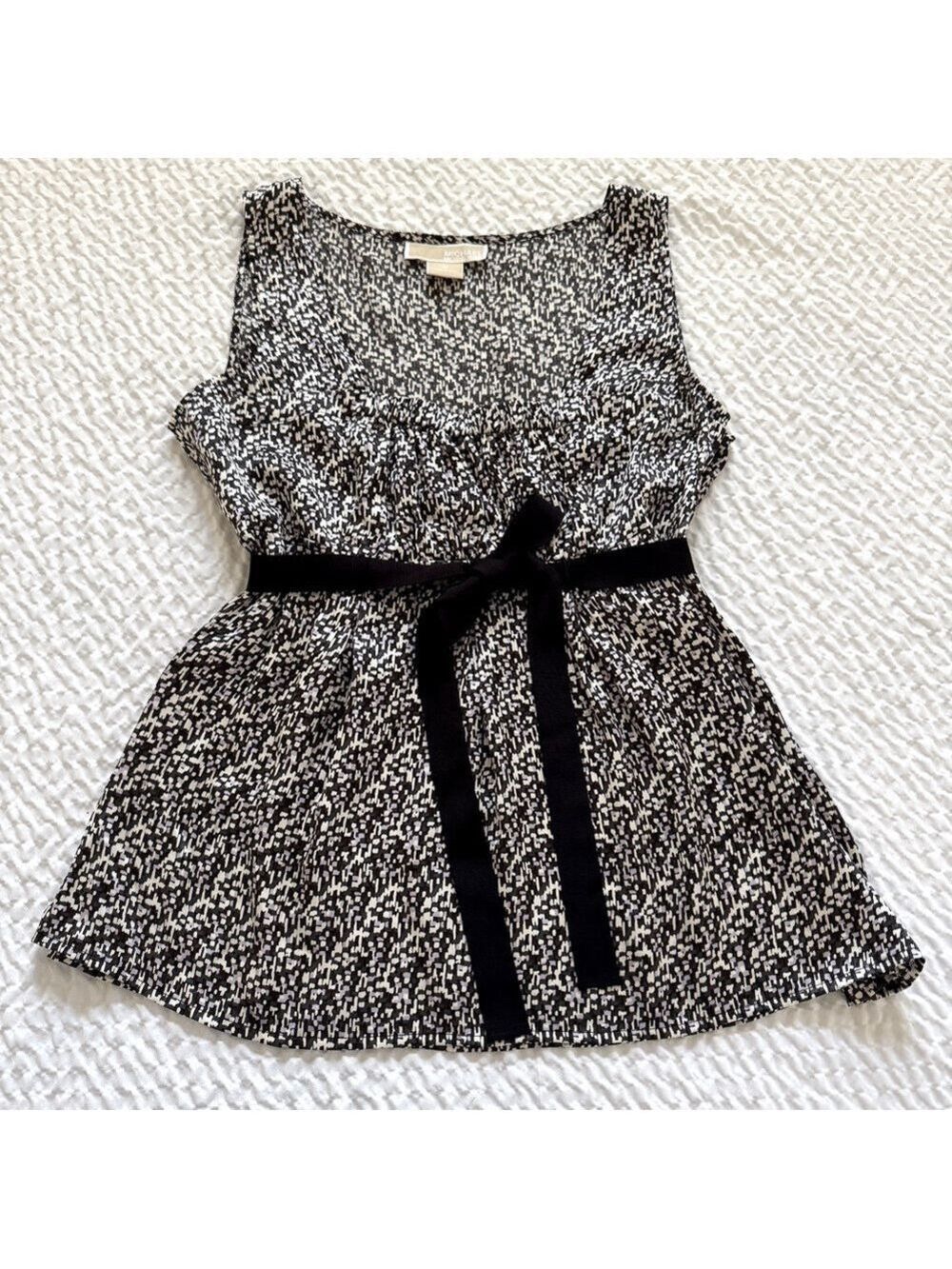 Michael Kors Silk Top, Square Neckline, Empire Waist, Black & White, Size 8